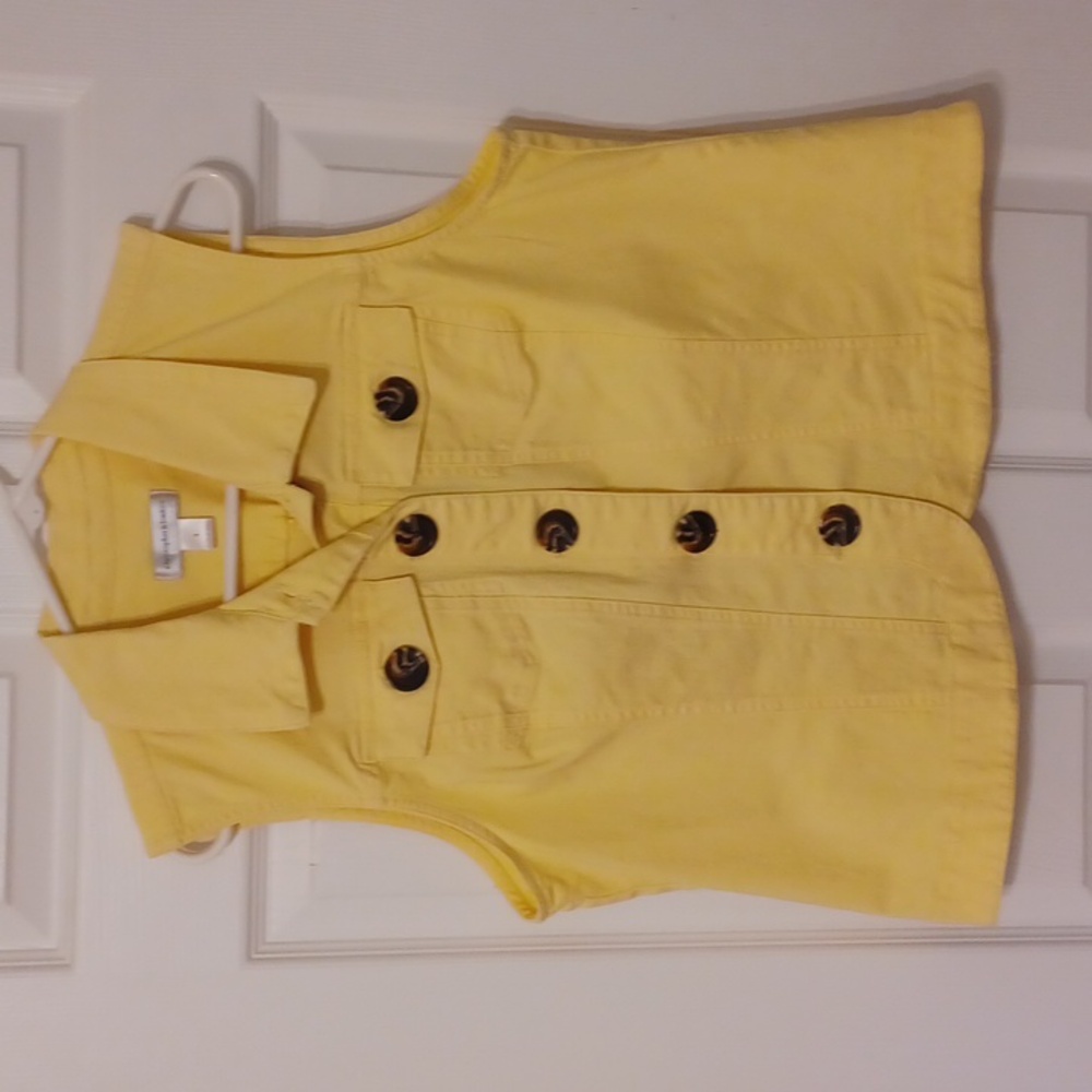Christopher & Banks, Pale Yellow Button Down, Cotton Vest With Brown Buttons.